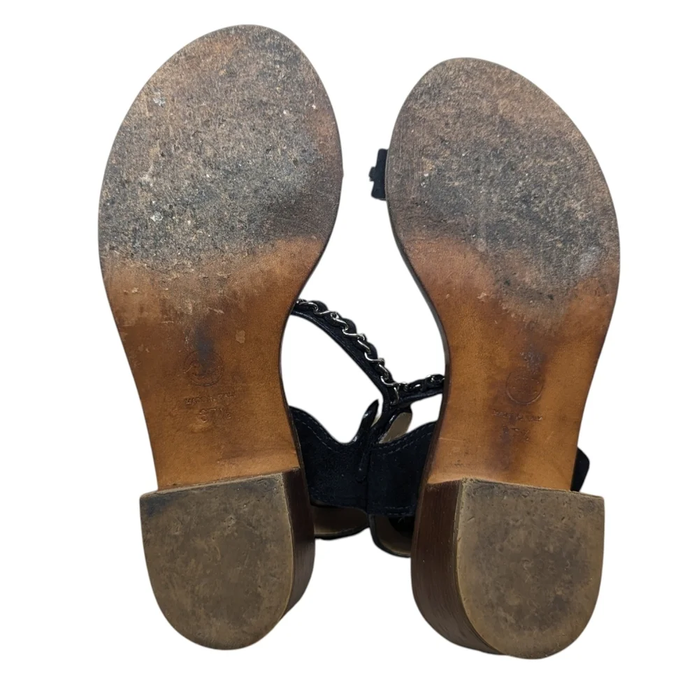 Chanel Black Chain Wood Chunky Heel Sandals Size EU 37.5